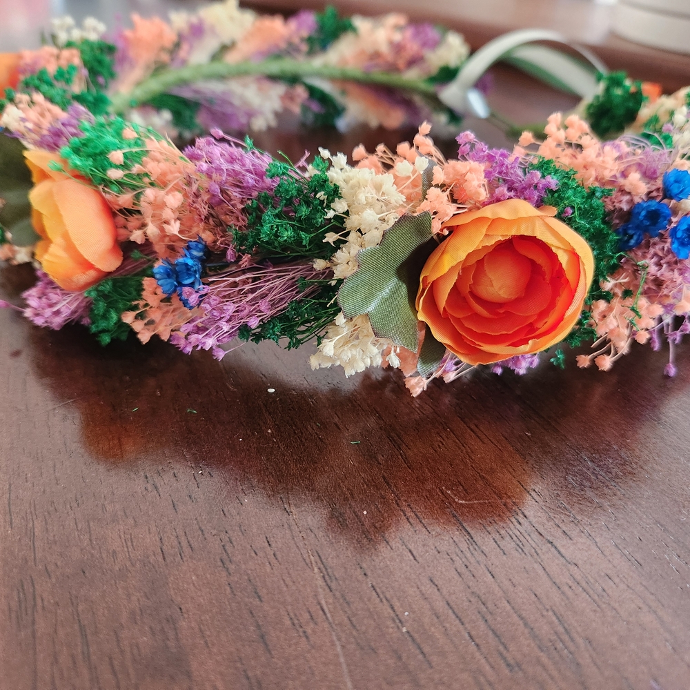 Floral Headband with Orange and Purple Flowers